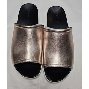 H by Halston Martha Rose Gold Metallic Leather Platform Slide Sandals A273906 6M